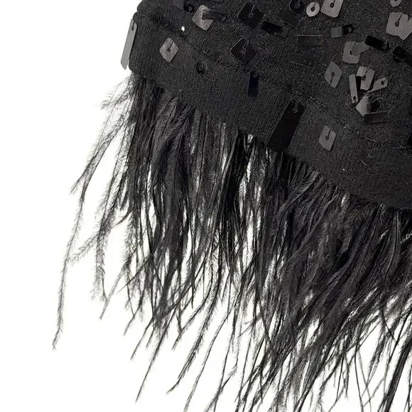 Chico's Black Sequin Feather Trim Sleeve Knit Sweater - Picture 3 of 8